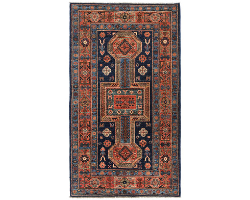 3x5 Blue Rust Aryana Afghan Hand Knotted Veg Dye Wool Area Rug